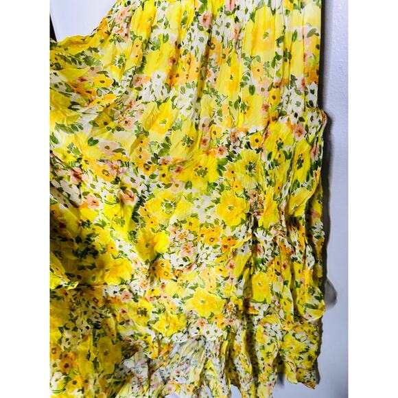 SHOSHANNA Yellow Floral Chiffon Short Flutter Sleeve Ruffle Hemline Dress size 0 - Picture 6 of 13